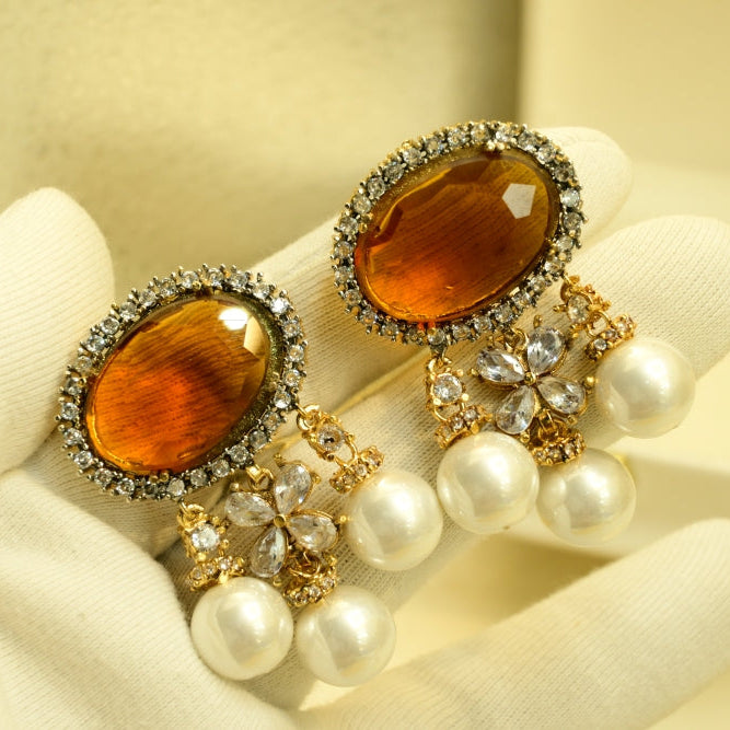 Glamorous Design Gold Plated Crystal Stones Earrings For Girls/women