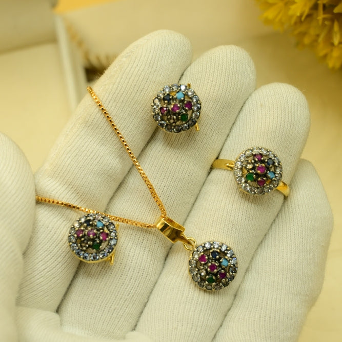 Glamorous Design Gold Plated Crystal Stones Necklace Set for Girls/Women