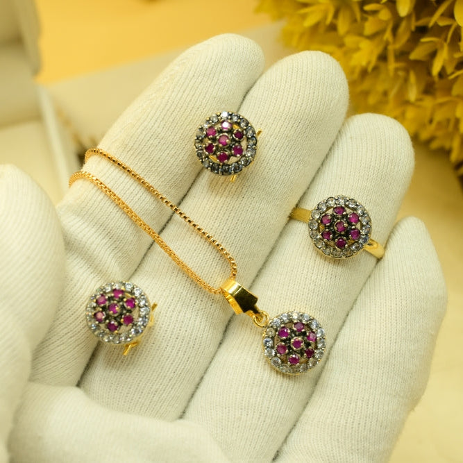Glamorous Design Gold Plated Crystal Stones Necklace Set for Girls/Women
