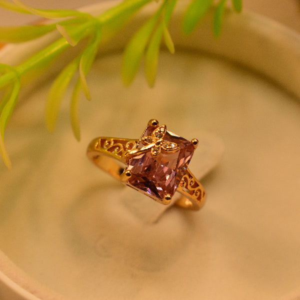Elegant Butterfly Design Gold Plated Real Stones Ring For Girls/Women