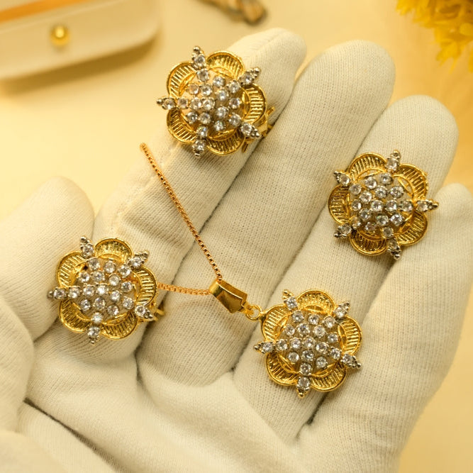 Stylish Design Gold Plated Crystal Stones Necklace Set for Girls/Women