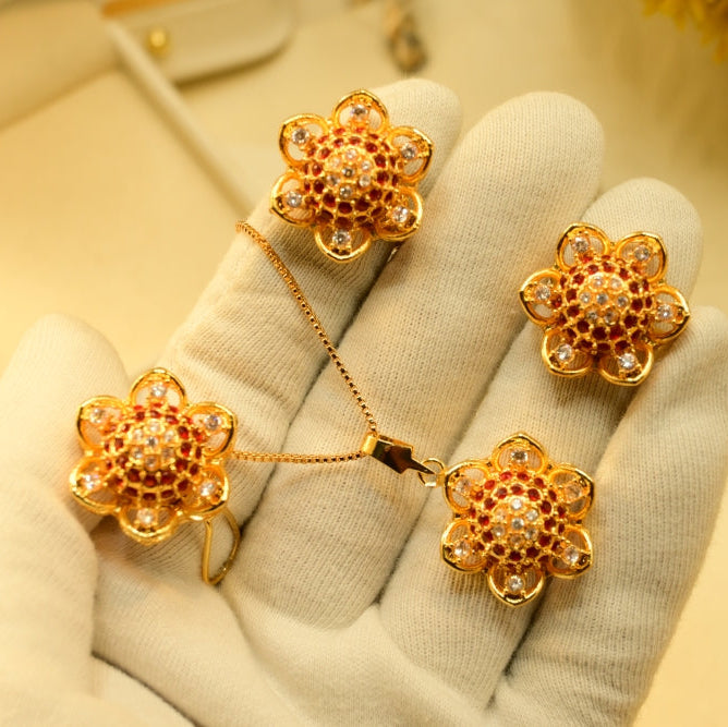 Sparkling Design Gold Plated Real Stones Necklace Set for Girls/Women