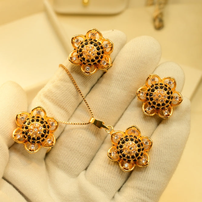 Sparkling Design Gold Plated Real Stones Necklace Set for Girls/Women