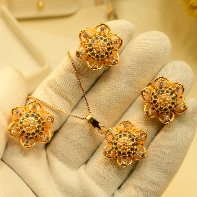 Sparkling Design Gold Plated Real Stones Necklace Set for Girls/Women