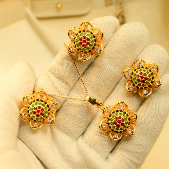 Sparkling Design Gold Plated Real Stones Necklace Set for Girls/Women
