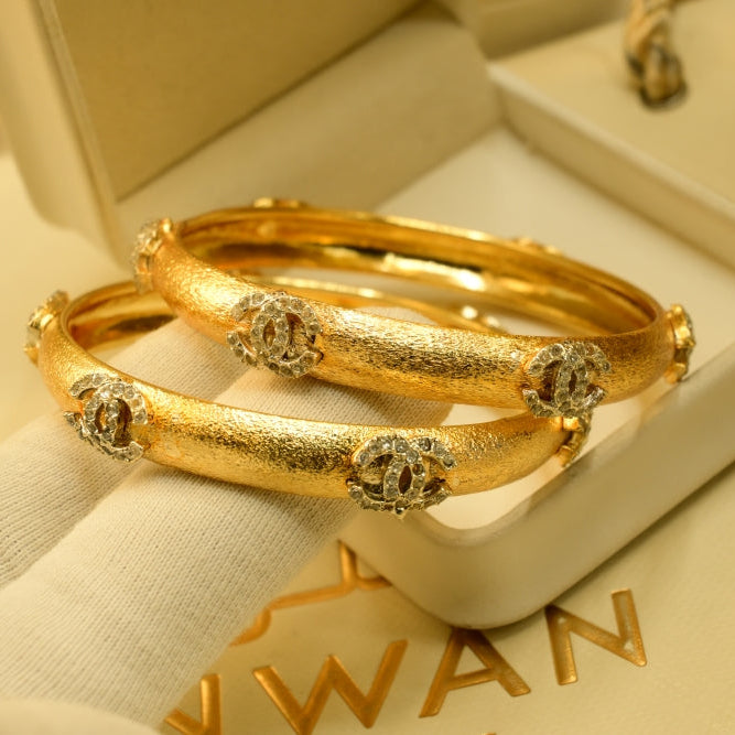 Dazzling Design Gold Plated Crystal Stones 2pc Bangle Set for Girls/Women