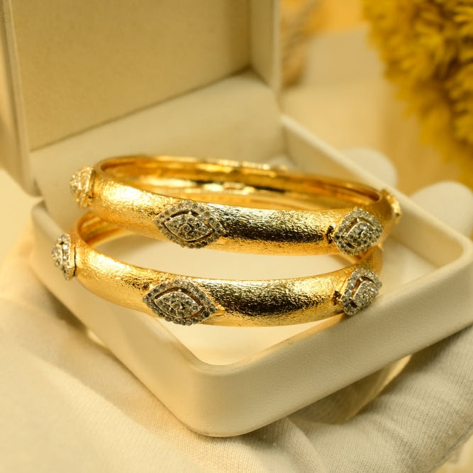 Fancy Design Gold Plated Crystal Stones 2pc Bangle Set for Girls/Women