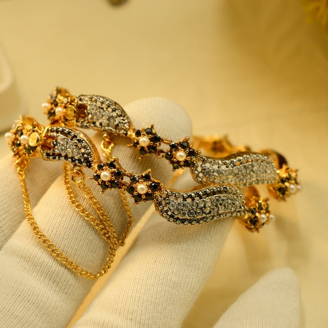Luminous Design Gold Plated Crystal Stones 2pc Bangle Set for Girls/Women