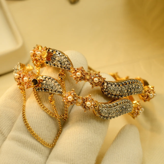 Luminous Design Gold Plated Crystal Stones 2pc Bangle Set for Girls/Women