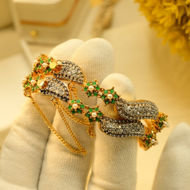 Luminous Design Gold Plated Crystal Stones 2pc Bangle Set for Girls/Women