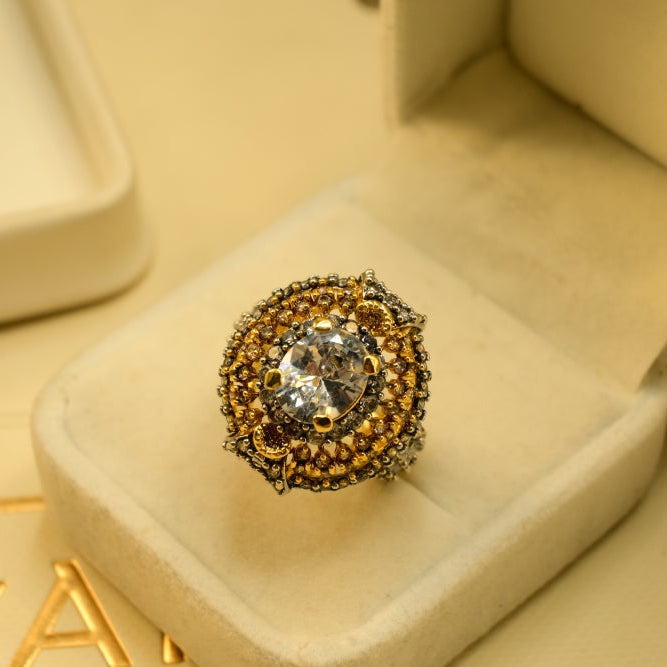 Dazzling Unique Design Gold Plated Crystal Stones Ring For Girls/women