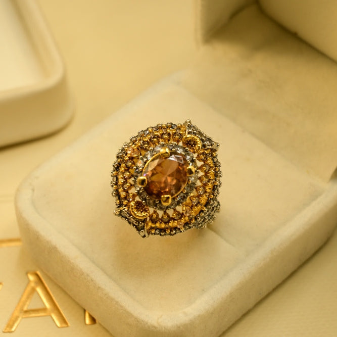 Dazzling Unique Design Gold Plated Crystal Stones Ring For Girls/women