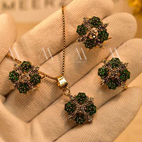 Elegant Design Gold Plated Real Stones Necklace Set for Girls/Women