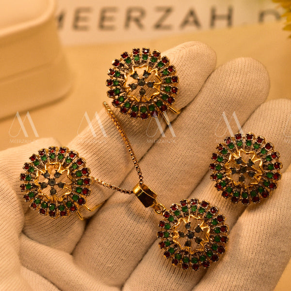 Elegant Design Gold Plated Real Stones Necklace Set for Girls/Women