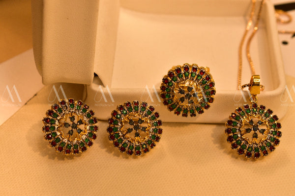 Elegant Design Gold Plated Real Stones Necklace Set for Girls/Women