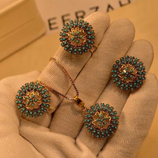 Elegant Design Gold Plated Real Stones Necklace Set for Girls/Women