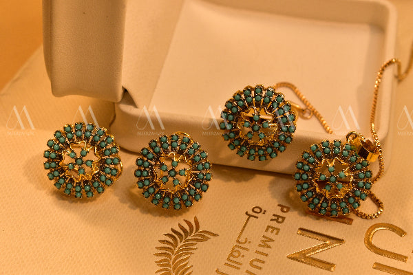 Elegant Design Gold Plated Real Stones Necklace Set for Girls/Women