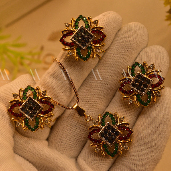 Elegant Design Gold Plated Real Stones Necklace Set for Girls/Women