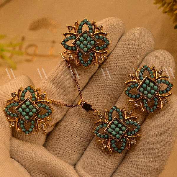 Elegant Design Gold Plated Real Stones Necklace Set for Girls/Women