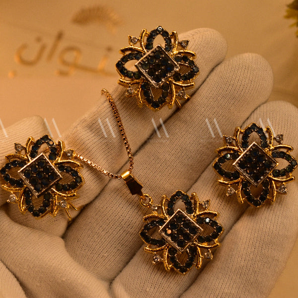 Elegant Design Gold Plated Real Stones Necklace Set for Girls/Women