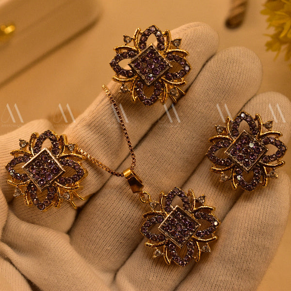 Elegant Design Gold Plated Real Stones Necklace Set for Girls/Women