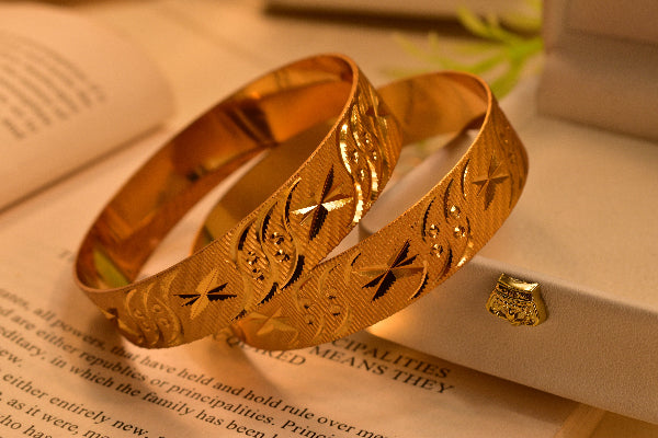 Gorgeous Design Gold Plated 2pc Bangle Set For Girlswomen 