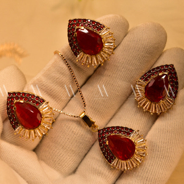 Fancy Design Gold Plated Real Stones Necklace Set for Girls/Women