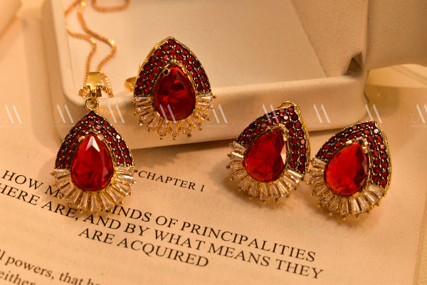 Fancy Design Gold Plated Real Stones Necklace Set for Girls/Women