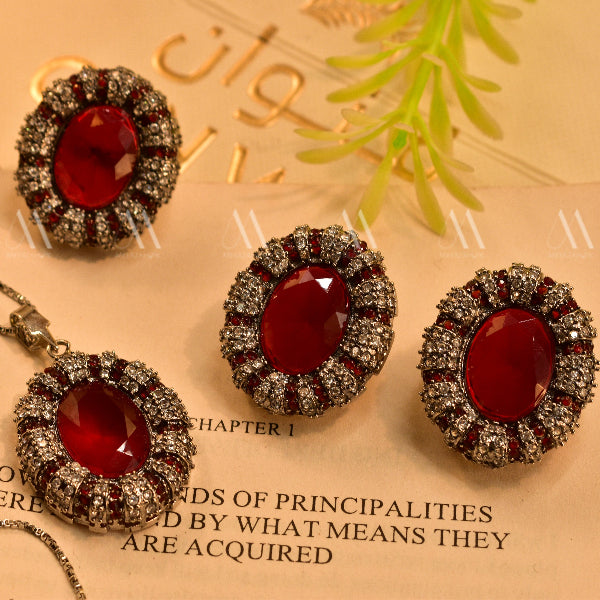 Glamorous Design Silver Plated Real Stones Necklace Set For Girls/Women