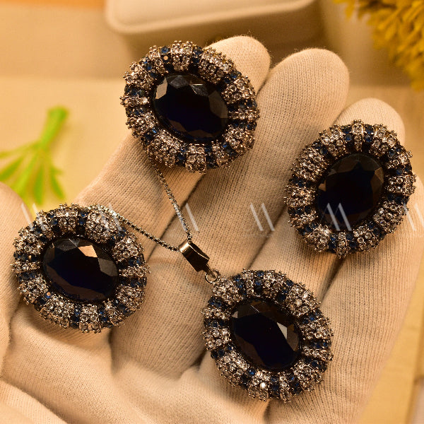 Glamorous Design Silver Plated Real Stones Necklace Set For Girls/Women