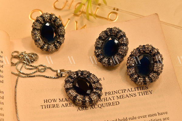 Glamorous Design Silver Plated Real Stones Necklace Set For Girls/Women