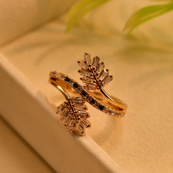 Fancy Leaf Design Crystal Stones Ring For Girlswomen 