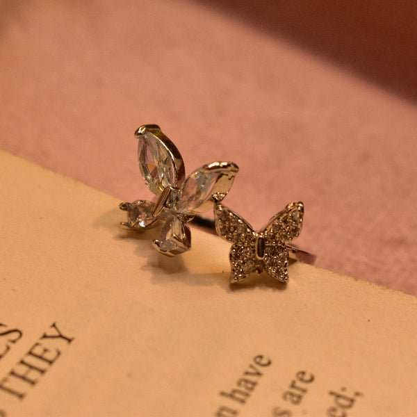 Unique Butterfly Design Silver Plated Crystal Stones Ring For Girls/Women