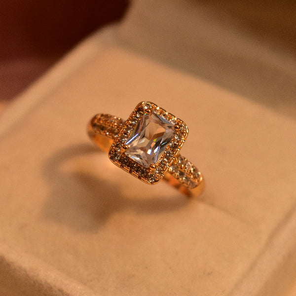 Elegant Cubic Design Gold Plated Real Stones Ring For Girls/Women