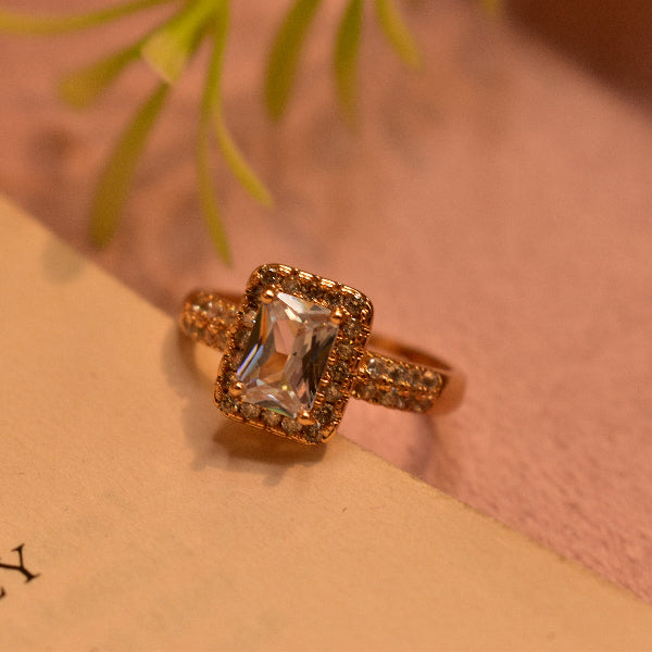 Elegant Cubic Design Gold Plated Real Stones Ring For Girls/Women