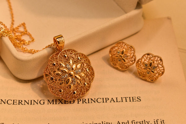 Luxury Design Gold Plated Crystal Stones Necklace Set for Girls/Women