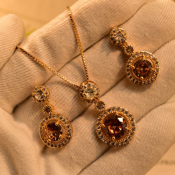 Glamorous Design Gold Plated Real Stones Necklace Set for Girls/Women