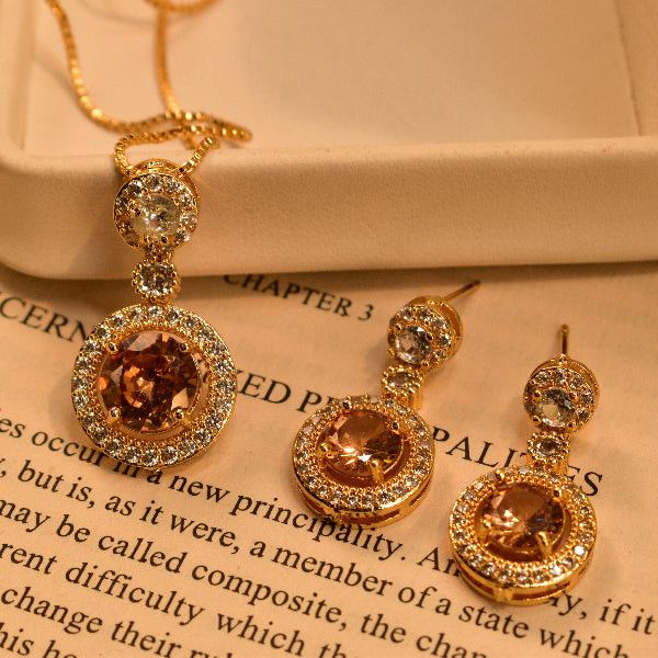 Glamorous Design Gold Plated Real Stones Necklace Set for Girls/Women