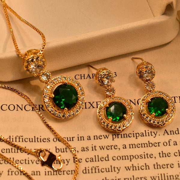 Glamorous Design Gold Plated Real Stones Necklace Set for Girls/Women