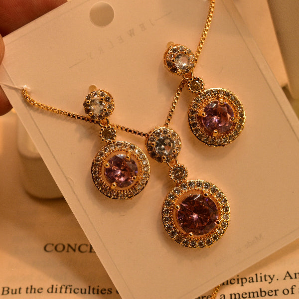 Glamorous Design Gold Plated Real Stones Necklace Set for Girls/Women