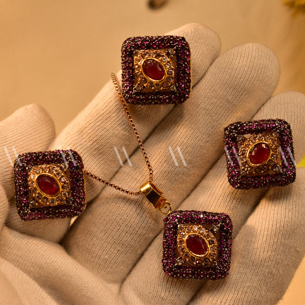 Fancy Design Gold Plated Real Stones Necklace Set for Girls/Women