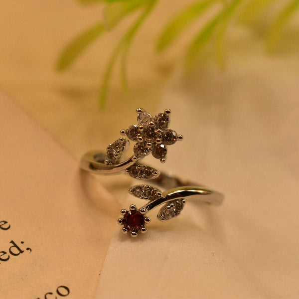 Glamorous Flower Design Silver Plated Crystal Stone Ring For Girls/Women
