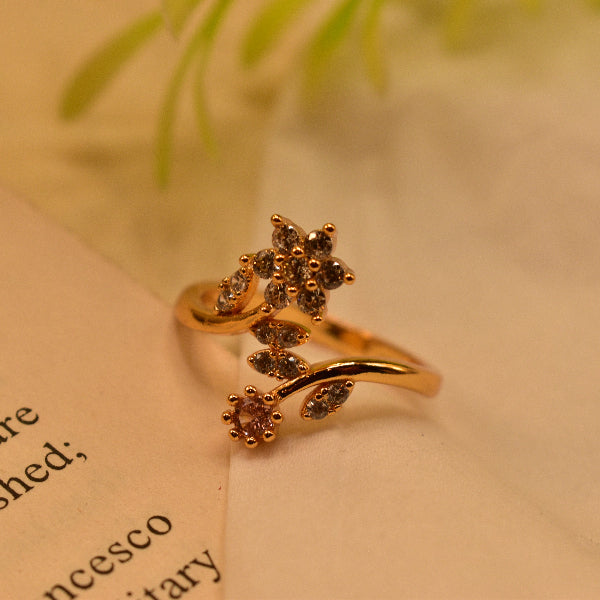 Fancy Flower Design Gold Plated Crystal Stone Ring For Girls/Women