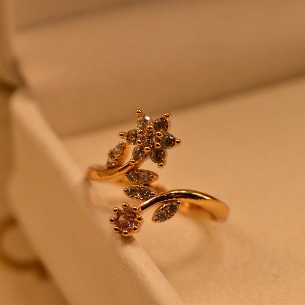 Fancy Flower Design Gold Plated Crystal Stone Ring For Girls/Women