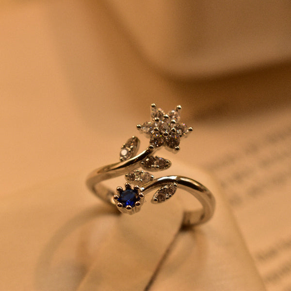 Glamorous Flower Design Silver Plated Crystal Stone Ring For Girls/Women
