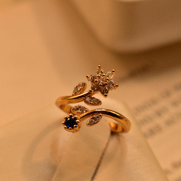 Fancy Flower Design Gold Plated Crystal Stone Ring For Girls/Women