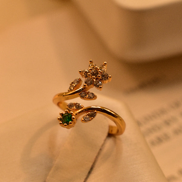 Fancy Flower Design Gold Plated Crystal Stone Ring For Girls/Women