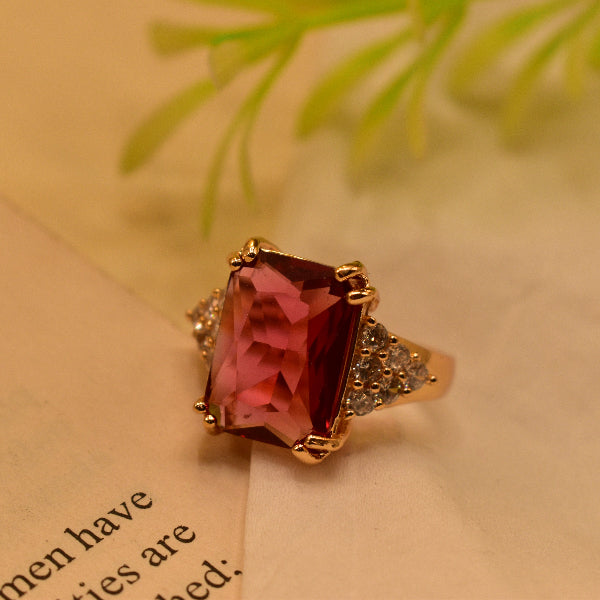 Glamorous Cubic Design Gold Plated Crystal Stone Ring For Girls/Women