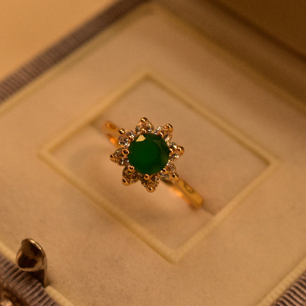 Alluring Flower Design Gold Plated Real Stone Ring For Girls/Women