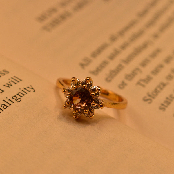 Alluring Flower Design Gold Plated Real Stone Ring For Girls/Women